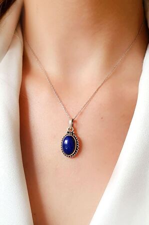 doğal lapis tasli gümüs tasarim kolye 