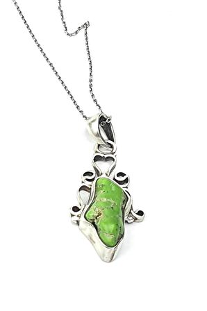 Yesil turkuaz gümüş el isi tasarim kolye