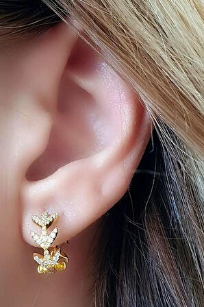 gümüş üzerine altın kaplama zirkon taşlı halka çift küpe 1cm