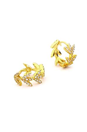 gümüş üzerine altın kaplama zirkon taşlı halka çift küpe 1cm