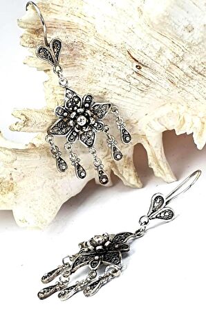 Tasarim gümüş el işi bohem küpe 