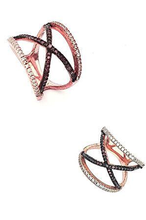 İtalyan tasarımı granit ve zirkon taşlı gümüş yüzük