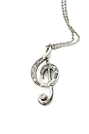 sol anahtarı gümüş kolye 