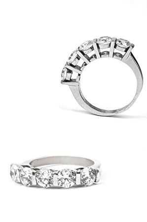 pırlanta ışıltısında swarovski taşlı gümüş beş taş yüzük 