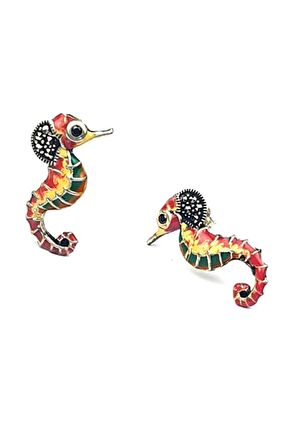 Deniz atı figürlü gümüş tasarım küpe