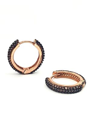 Kahverengi granat taşlı gümüş rose bombeli lüks halka küpe