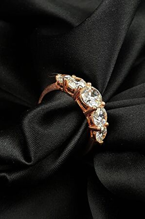 SKY DIAMOND süzme prenses kesim gümüş rose altın kaplama beştaş yüzük