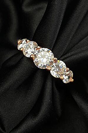 SKY DIAMOND süzme prenses kesim gümüş rose altın kaplama beştaş yüzük