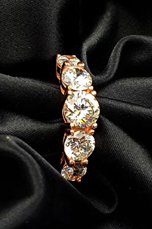 SKY DIAMOND süzme prenses kesim gümüş rose altın kaplama beştaş yüzük