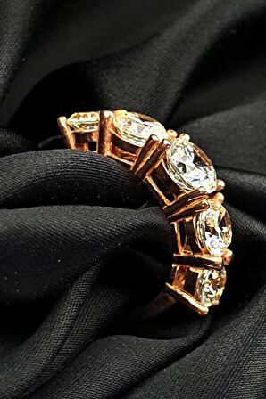 SKY DIAMOND süzme prenses kesim gümüş rose altın kaplama beştaş yüzük