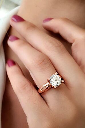 SKY DIAMOND gümüş rose altın kaplama tek taş yüzük 