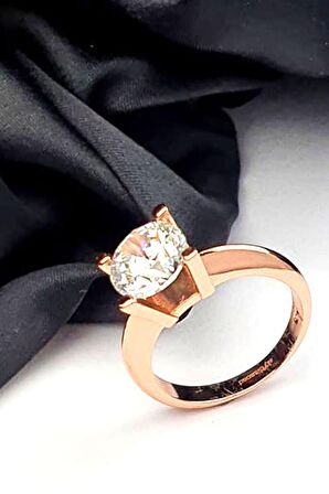 SKY DIAMOND gümüş rose altın kaplama tek taş yüzük 