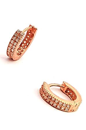 Çift sıra zirkon taşlı gümüş minimal rose küpe 1cm