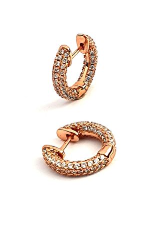 ici dışı zirkon taş islemeli italyan tasarımı gümüş rose halka küpe 1cm