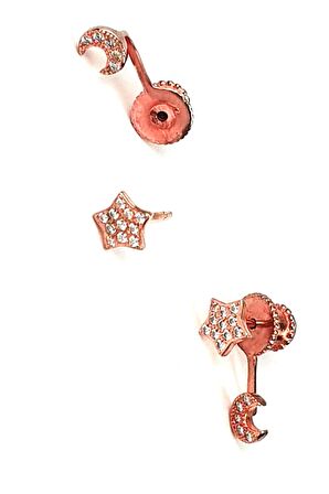 Ay yıldız figürlü gümüş rose earcuf kupe