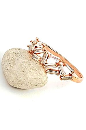 Baget kesim zirkon taşlı gümüş rose çıtır yüzük 