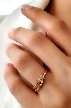 Kelebek Figurlu Rose Gumus Yuzuk