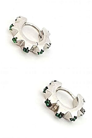 yesil zirkon taşlı gümüş minimal halka küpe 0.5 cm