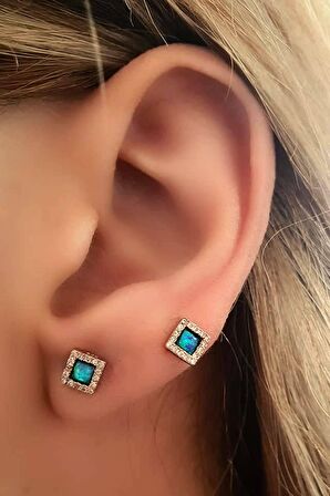 Opal taşlı gümüş rose minimal küpe 