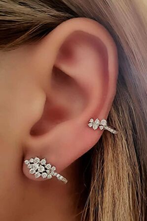 pırlanta ışıltısında zirkon taşlı gümüş earcuff tek kupe 