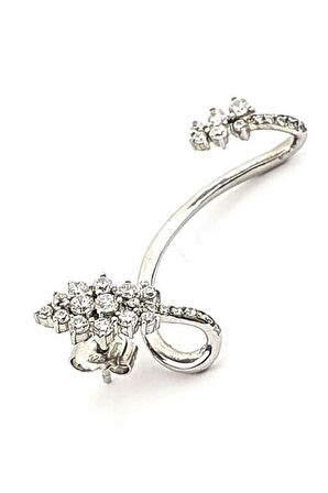 pırlanta ışıltısında zirkon taşlı gümüş earcuff tek kupe 