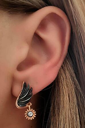 Melek kanadı figurlu gümüş rose trend küpe 