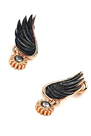 Melek kanadı figurlu gümüş rose trend küpe 
