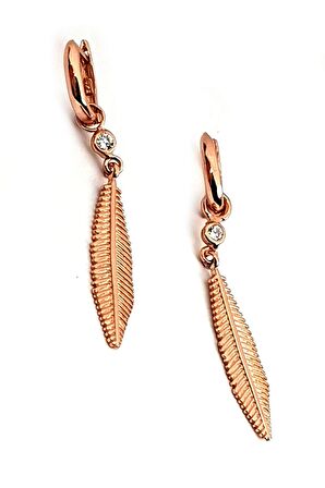 Tüy Figürlü Gümüş Rose Küpe