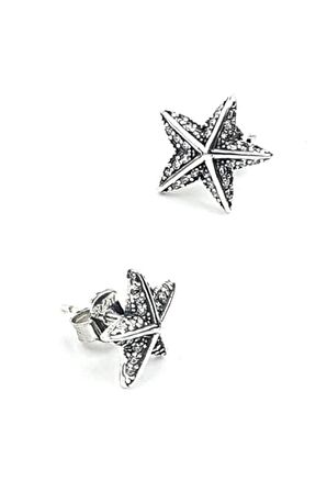 Deniz yıldızı figürlü zirkon taşlı gümüş küpe 