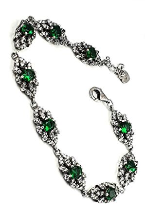 Yesil zirkon taşlı gümüş su yolu bileklik 