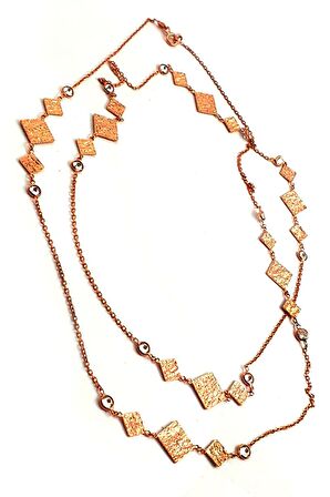 Gümüş rose el işi rose uzun zincir kolye 