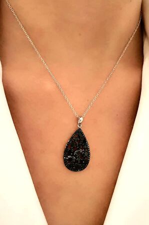 Oniks taşlı gümüş şık kolye 