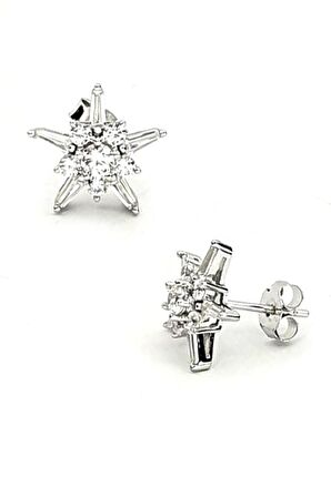 Baget kesim pırlanta ışıltısında zırkon taşlı gümüş yıldız küpe 