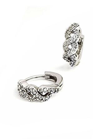 zirkon taşlı gümüş halka küpe 1.2 cm