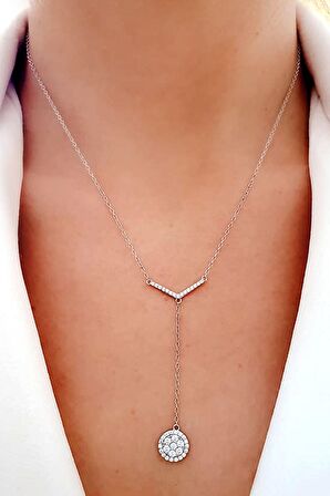 Zirkon taşlı gümüş lüks kolye 