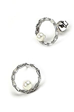 Baget taşlı İncili gümüş küpe