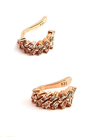 Baget zirkon taşlı gümüş rose sıkıştırmalı kıkırdak küpesi