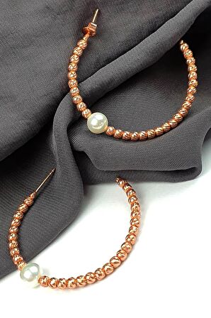 Incili gümüş rose dorika yarım halka küpe