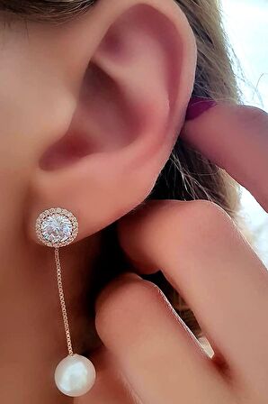 Incili gümüş pırlanta ışıltısında zirkon taşlı gümüş rose küpe