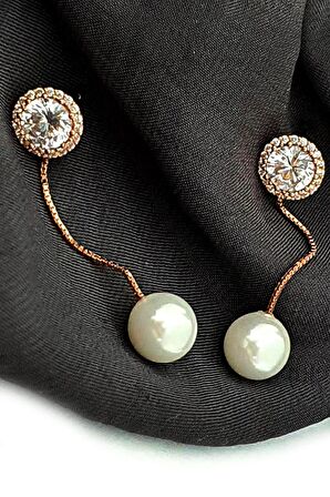 Incili gümüş pırlanta ışıltısında zirkon taşlı gümüş rose küpe