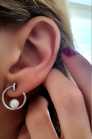 Zirkon taş detaylı inci çivi tasarım gümüş küpe 