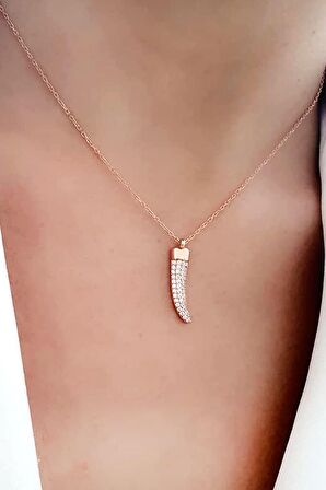 zirkon taşlı gümüş rose diş kolye 