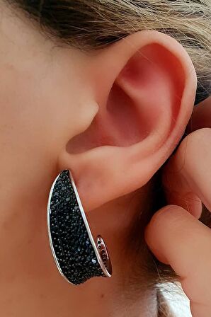 Oniks taşlı italyan tasarımı gümüş küpe 