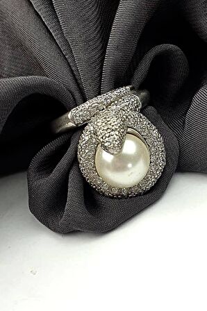 Yılan figürlü gümüş zirkon taşlı tasarım yüzük