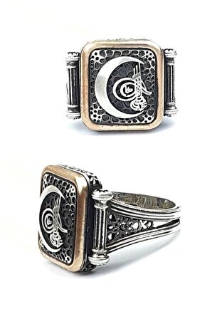 Tasarım Tuğra figürlü gümüş erkek yüzük
