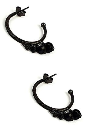 italyan tasarımı oniks taşlı siyah rodajli gümüş halka cift küpe