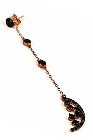 Oniks taşlı gümüş sallantili uzun tek küpe 8cm