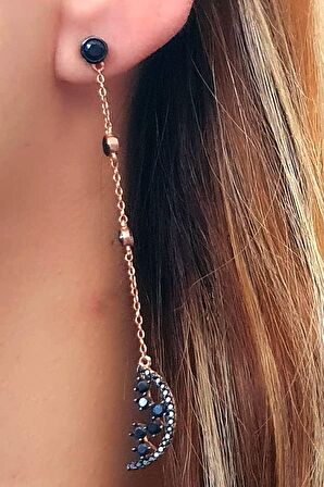 Oniks taşlı gümüş sallantili uzun tek küpe 8cm