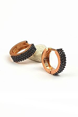 Kahverengi üç sıra granat taşlı gümüş rose halka küpe 1cm