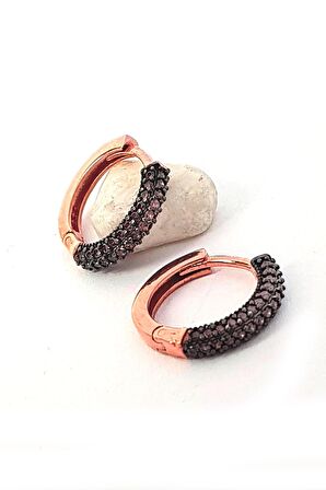 Kahverengi granat taşlı bombeli rose gümüş halka küpe 1cm